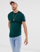 Asos Design Skinny Longline T-shirt With Curved Hem And Ma1 Pocket In Green