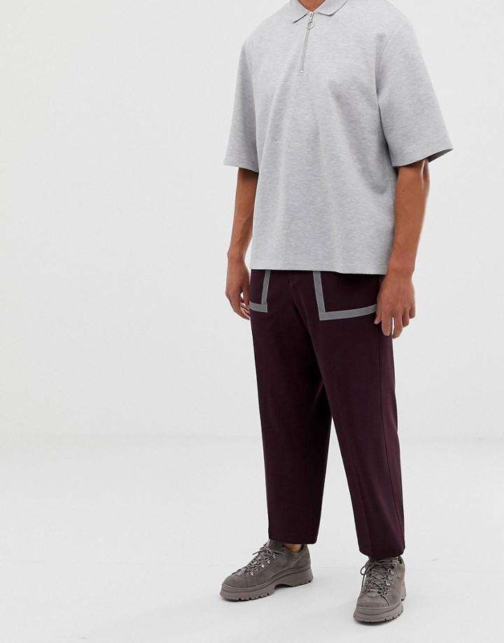 Asos Design Wide Leg Smart Pants In Techy Maroon With Reflective Tape Details - Red