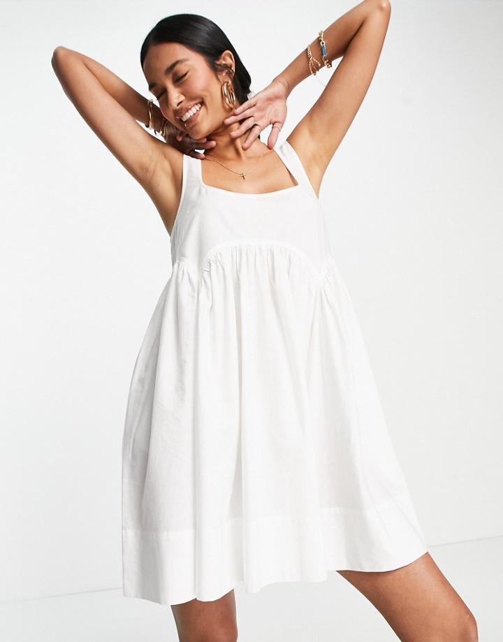 Asos Design Square Neck Mini Smock Sundress In White