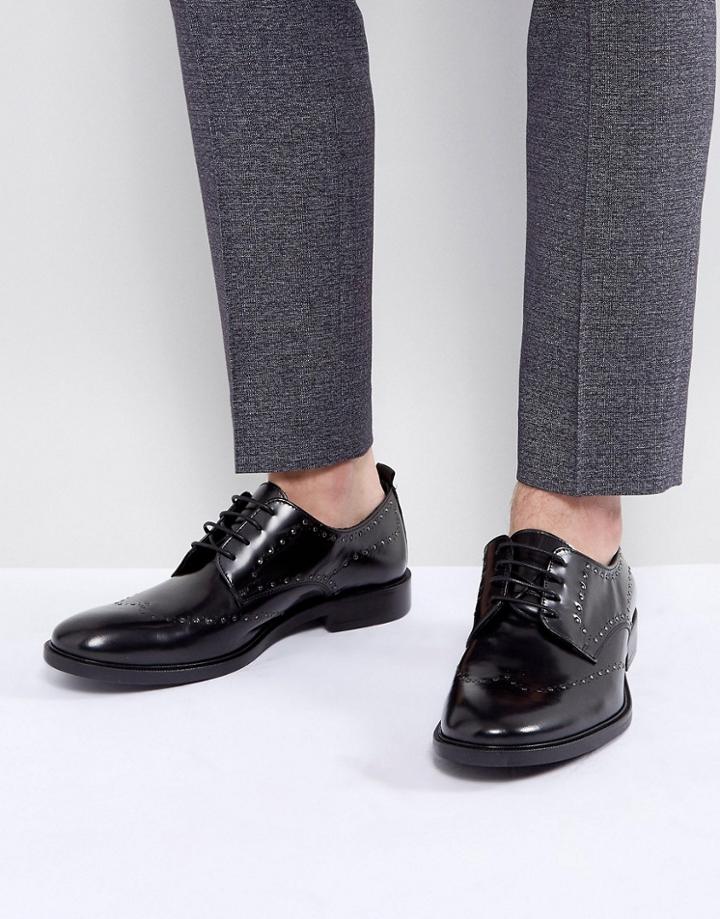 Zign Leather Studded Brogue Shoes - Black