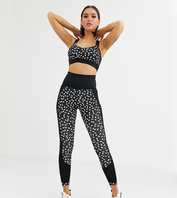 Wolf & Whistle Graphic Print Leggings With Mesh Side Panels In Black