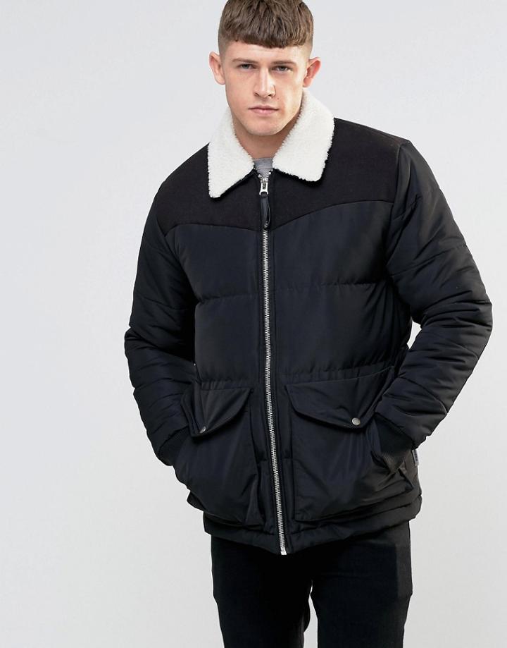 Bellfield Quilted Fleece Collar Jacket - Black