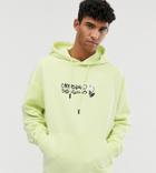 Crooked Tongues Oversized Hoodie With Logo Print In Fluorescent - Yellow