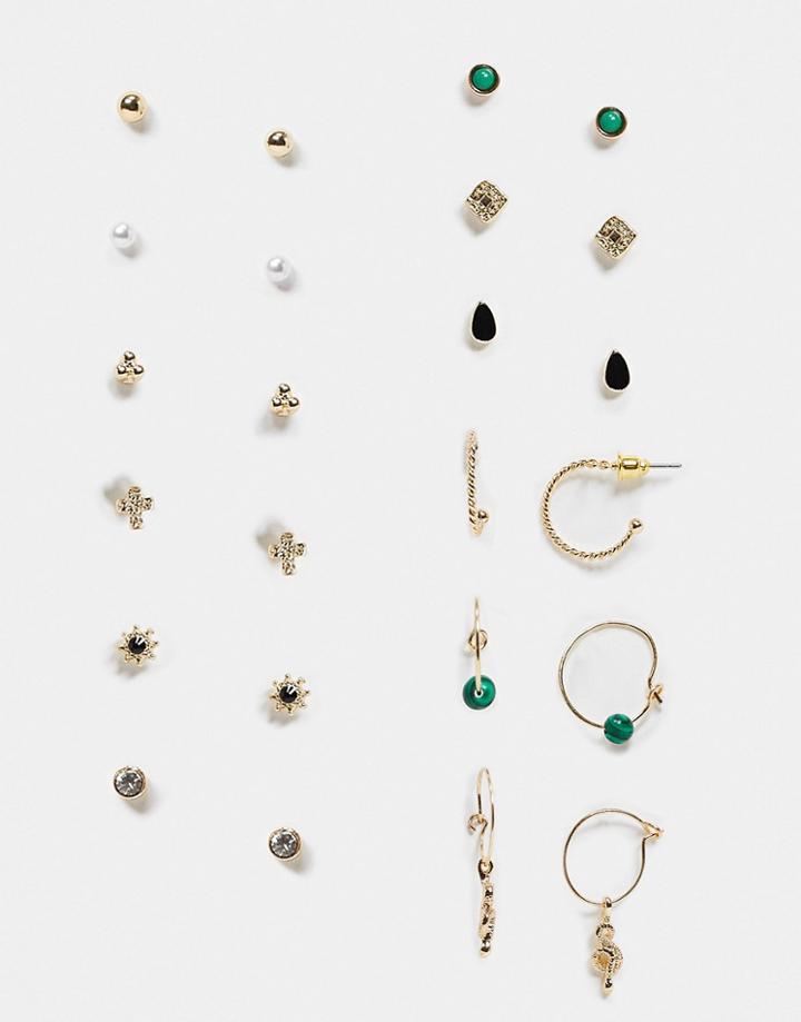 Topshop Earring Multipack X 12 In Mixed Stone-gold