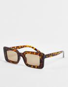 Asos Design Frame Tramline Mid Square Sunglasses In Tort - Brown