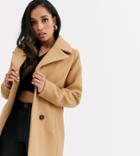 Fashion Union Petite Smart Double Breasted Coat - Beige