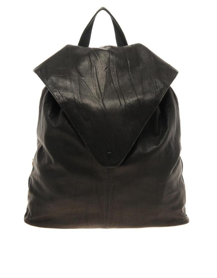 Asos Leather Backpack With Pointed Flap