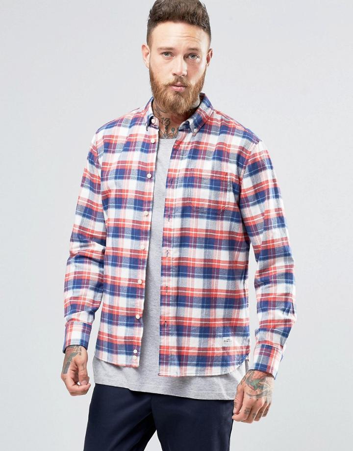 Penfield Beresford Check Button Shirt In Regular Fit Brushed Cotton - Navy