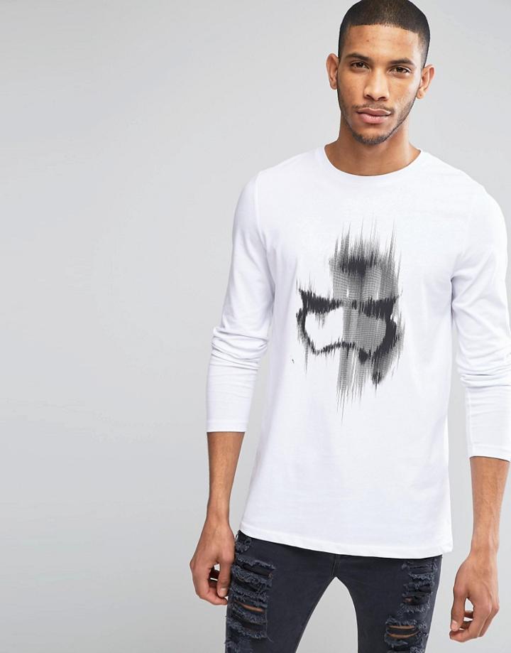 Asos Star Wars Longline Long Sleeve T-shirt With Trooper Print - White