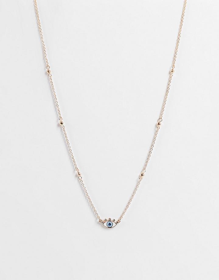 Asos Design Necklace With Eye Charm In Gold Tone