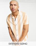 Asos Design Relaxed Revere Linen Shirt In Mustard Stripe-yellow