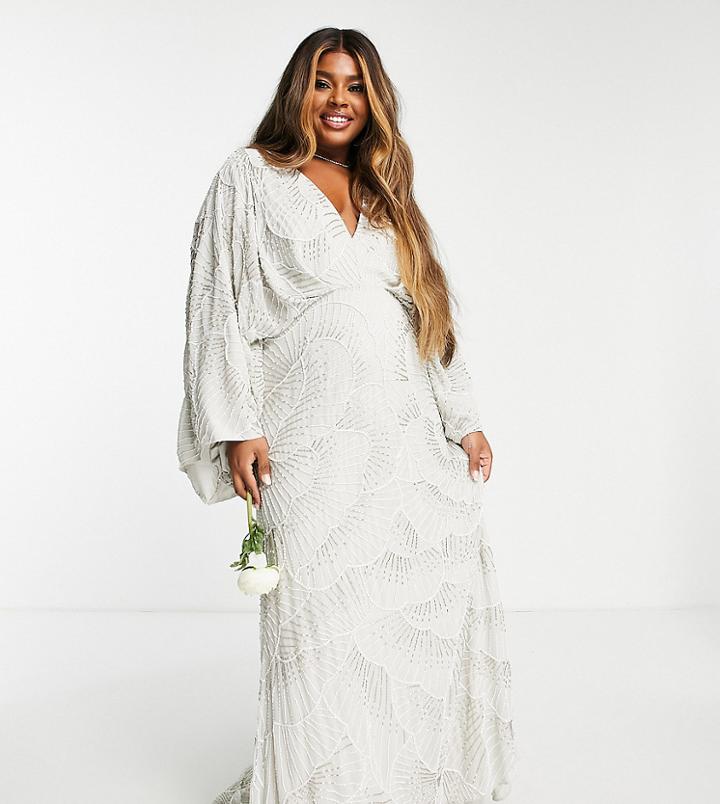 Asos Edition Curve Poppy Scallop Floral Embellished Wedding Dress-gray
