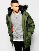 D-struct Coulton Faux Fur Trimmed Parka Jacket - Green