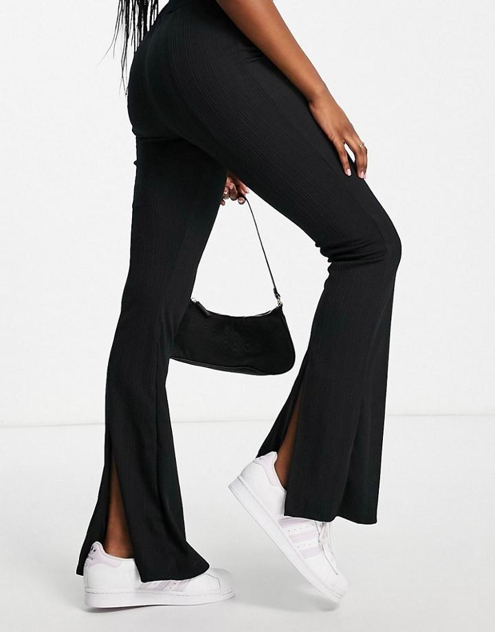 River Island Slit Back Flared Pants In Black