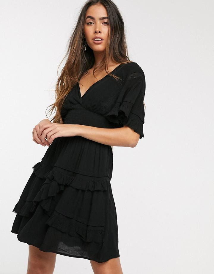 Stradivarius Smock Dress With Lace Detail In Black