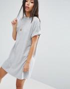 Asos Design Ultimate T-shirt Dress With Rolled Sleeves - Gray