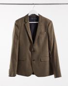 Asos Design Wedding Super Skinny Wool Mix Suit Jacket In Camel Herringbone-neutral
