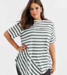 Simply Be Asymmetric T-shirt In Mono Stripe-multi