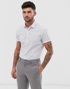 Asos Design Slim Fit Shirt With Square Collar & Short Sleeve In Stripe - Multi