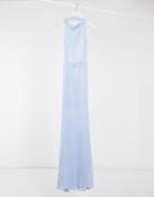 Missguided Satin High Neck Maxi Dress In Blue-blues