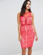 Little Mistress Crochet And Lace Bodycon Dress - Red