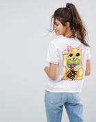 Asos T-shirt With Lucky Cat Print And Contrast Trim - White