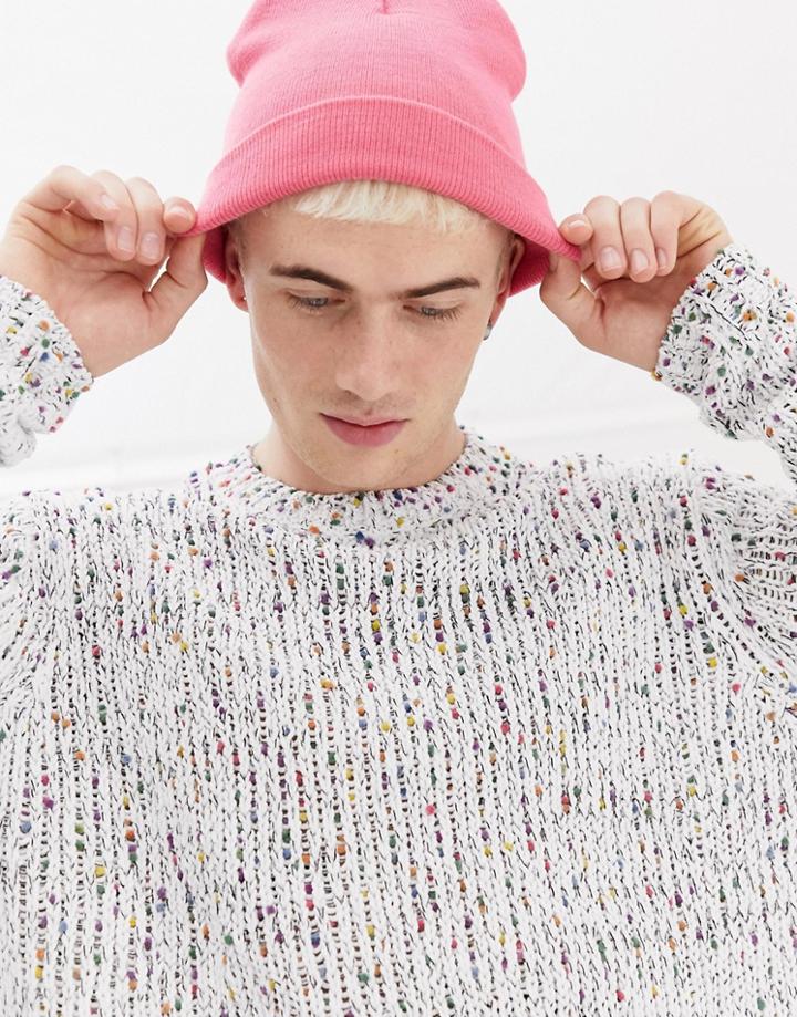 Asos Design Knitted Relaxed Fit Slub Chenille Sweater In White - White