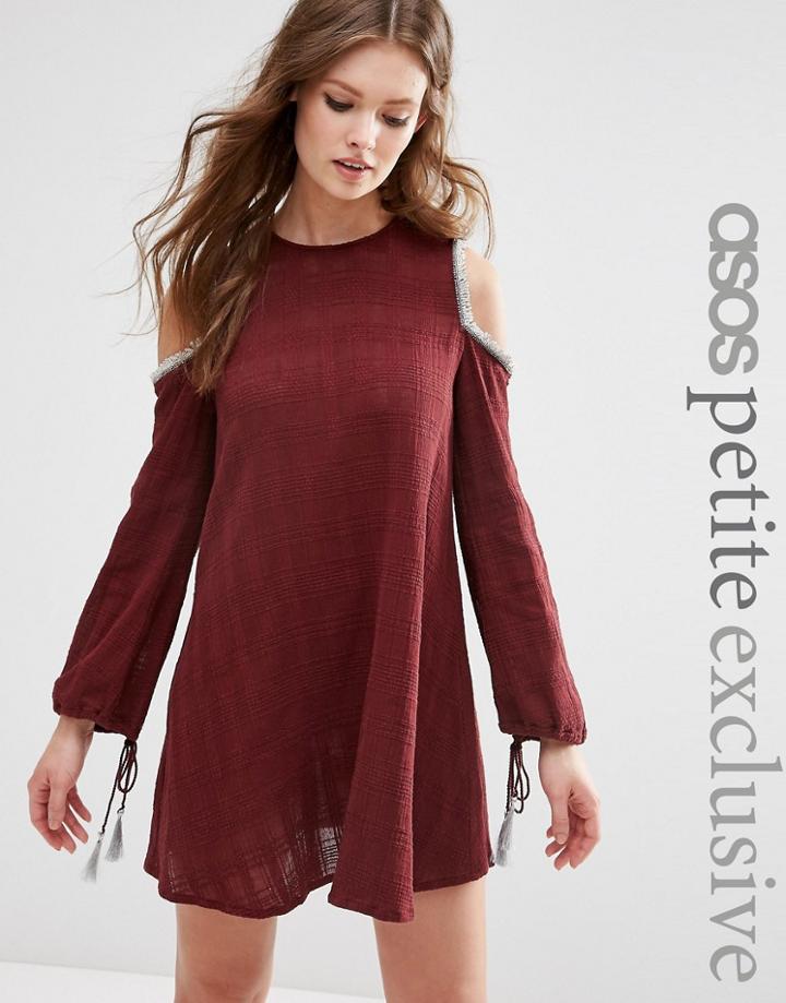 Asos Petite Cut Out Shoulder Dress With Tassle Tie - Red