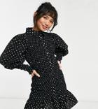 Asos Design Petite Shirred Mini Shirt Dress In Polka Dot Print-multi