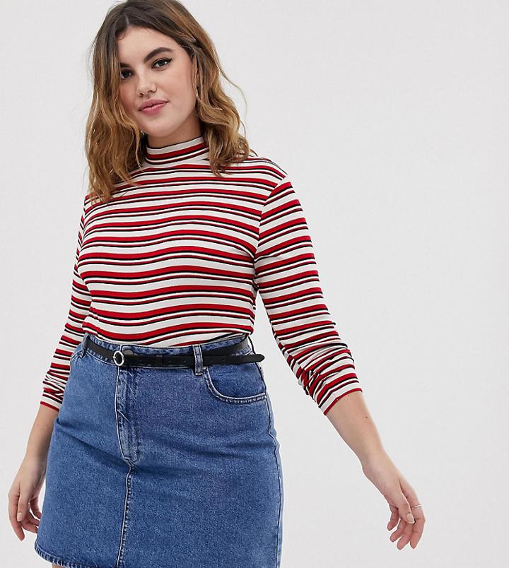 Asos Design Curve Turtleneck Top In Retro Stripe - Multi