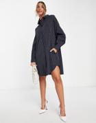 & Other Stories Stripe Shirt Mini Dress In Navy