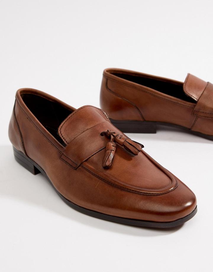 Asos Design Loafers In Tan Leather With Black Sole - Tan