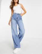 New Look Wide Leg Dad Jeans In Light Blue-blues