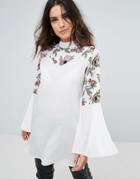 Ax Paris Long Sleeve Blouse With Floral Insert - Cream