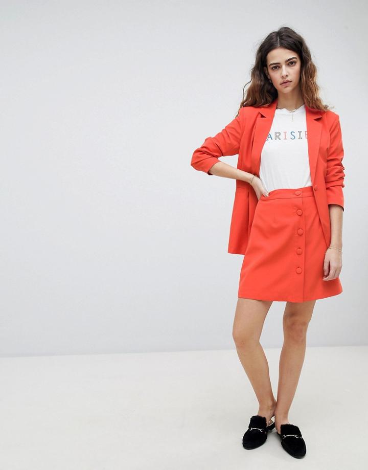 Unique 21 Button Front Mini Skirt Co-ord - Orange