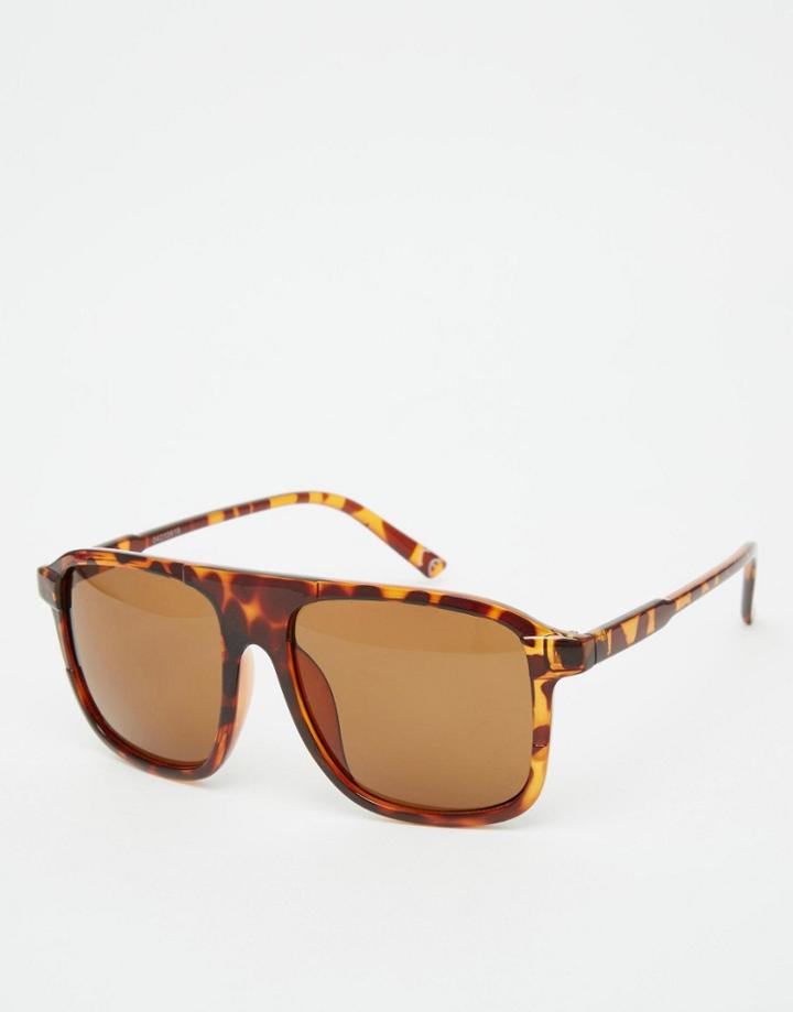 Asos Navigator Flatbrow Sunglasses In Tort - Tort