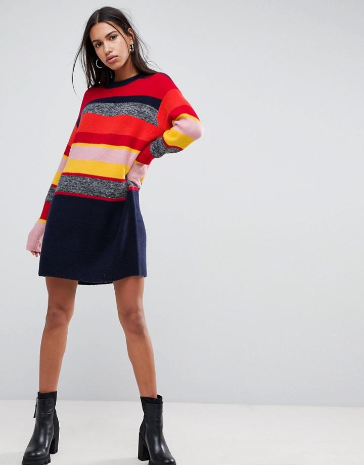 Asos Knitted Oversized Dress In Stripe - Multi