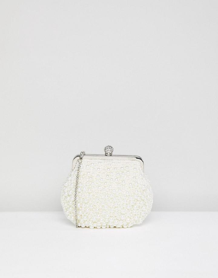 True Decadence Faux Pearl Clutch Bag - White