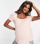 Missguided Maternity T-shirt With Gathered Sleeves In Light Pink