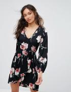 Band Of Gypsies Floral Festival Wrap Dress - Black