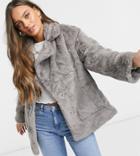 New Look Petite Faux Fur Jacket In Gray