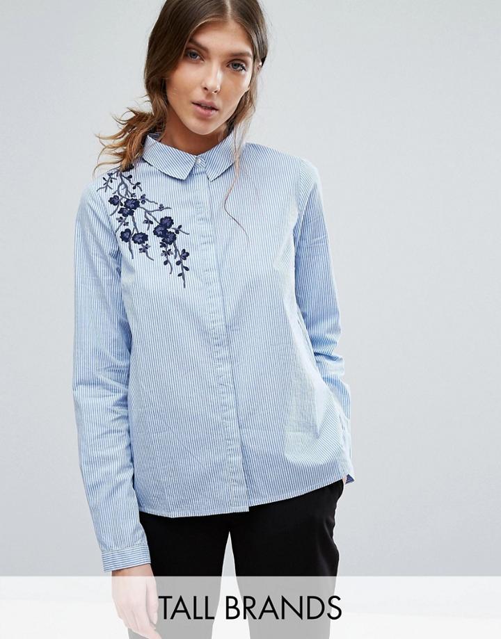 Vero Moda Tall Embroidered Pinstripe Shirt - Blue