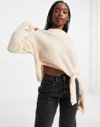Parallel Lines Wrap Crop Sweater In Cream-white