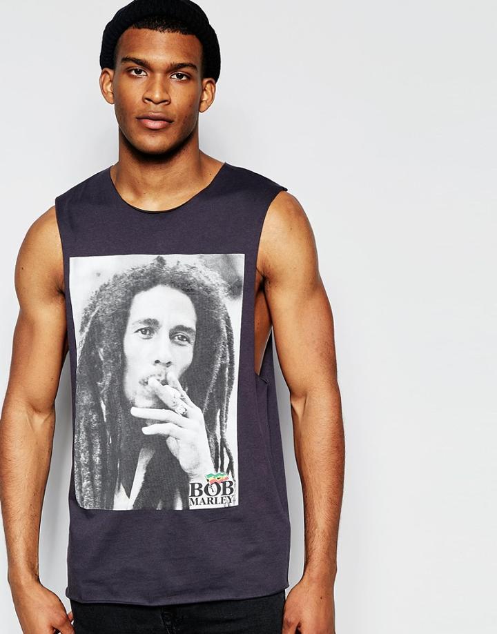 Asos Sleevless T-shirt With Bob Marley Print - Gray