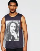 Asos Sleevless T-shirt With Bob Marley Print - Gray