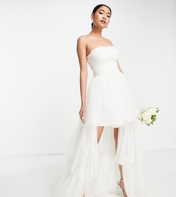Lace & Beads Bridal Wrapped Bodice Maxi Dress In Ivory-white