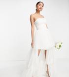 Lace & Beads Bridal Wrapped Bodice Maxi Dress In Ivory-white