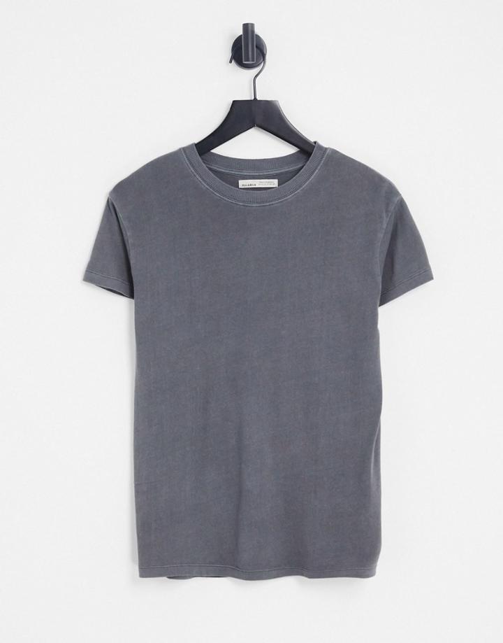 Pull & Bear Basic Oversized T-shirt In Washed Black