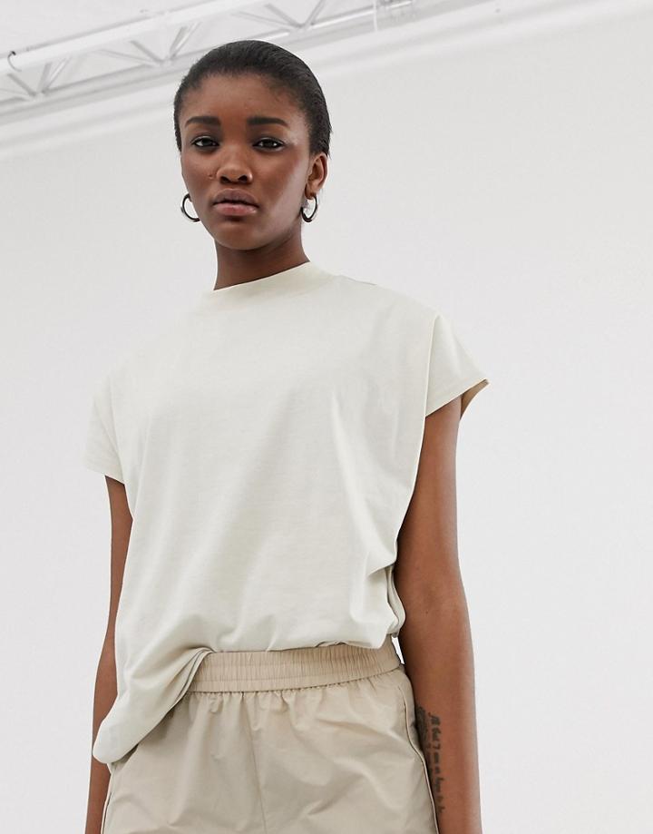 Weekday High Neck T-shirt In Light Beige - Beige