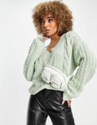 Na-kd Heavy Cable Knit Sweater In Dusty Green